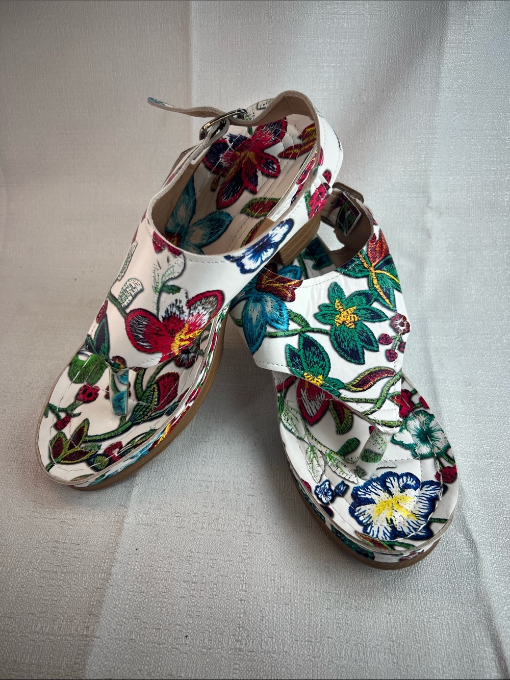 Floral stacked heel sandals